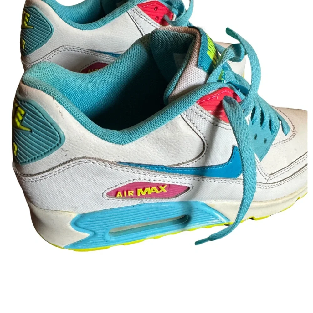 Nike Air Max 90 White‎ Turquoise Yellow Athletic Running Shoes Sneakers